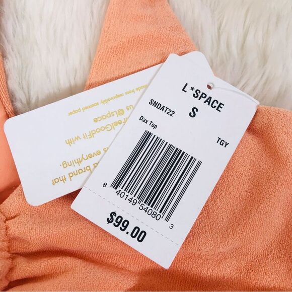 L*SPACE Dax Terry Bikini Top Cabana Bitsy Cut Cheeky Bottom Peach Size Small New - Picture 10 of 15